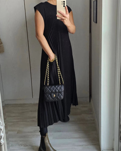 Sorrel - Elegant Spliced Pleated Maxi Dress