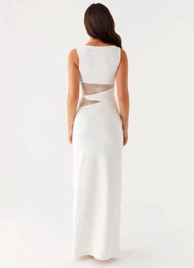 Eliana – Figure Flattering Maxi Dress with Subtle Cutouts and Delicate Lacing