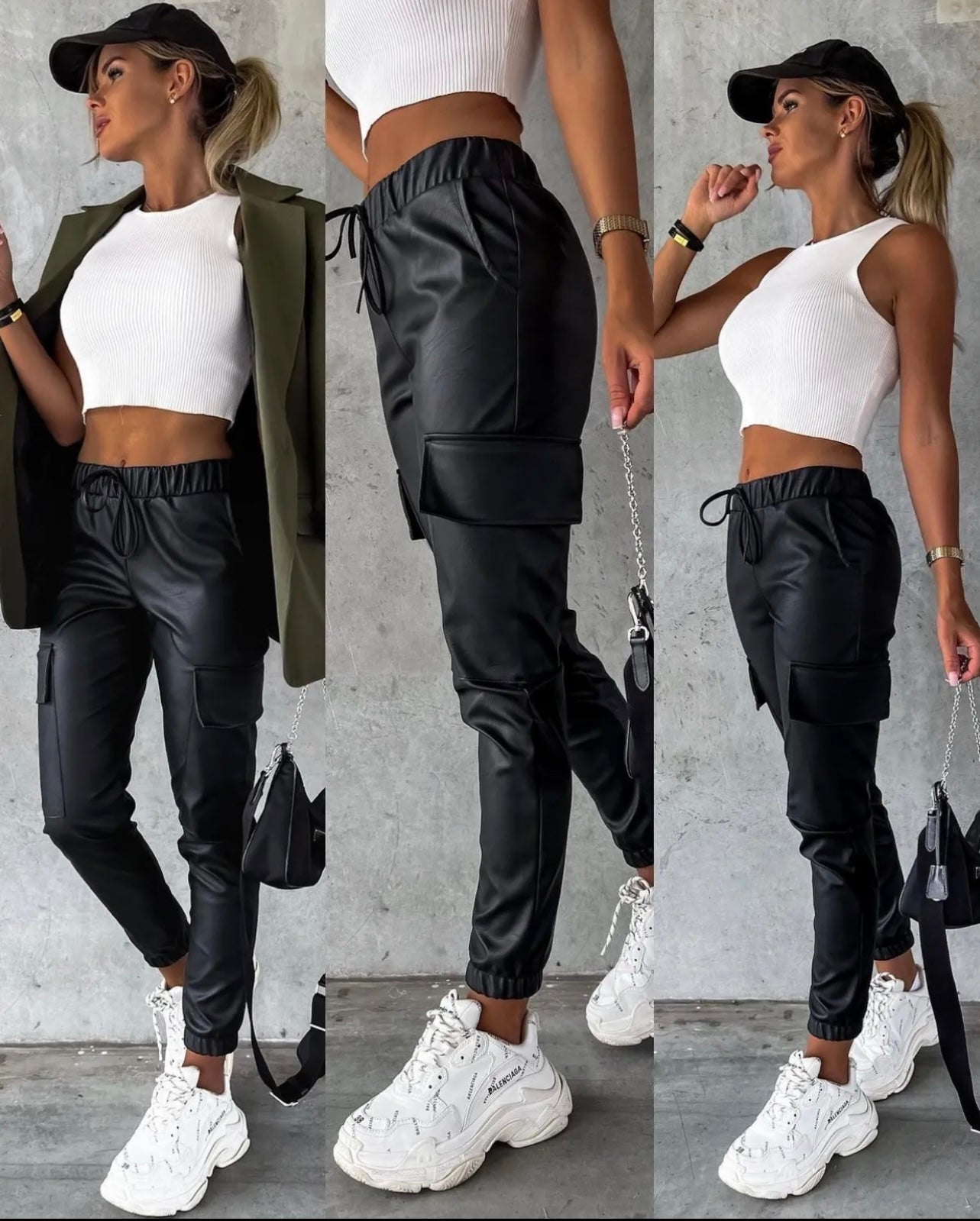 Leather Look Cargo Pants Anne Black