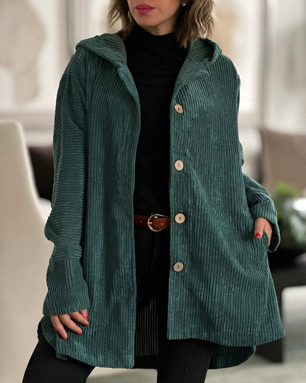 Elizabeth – Cozy Corduroy Hooded Jacket