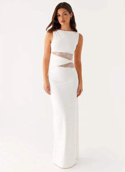 Eliana – Figure Flattering Maxi Dress with Subtle Cutouts and Delicate Lacing