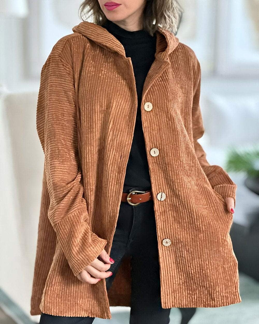 Elizabeth – Cozy Corduroy Hooded Jacket