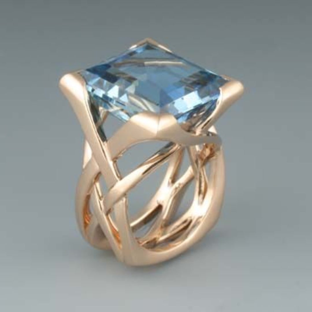 Rose Gold Blue Zirconia Ring