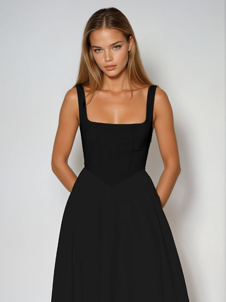 Trinity - Elegant Solid Sleeveless A-Line Midi Dress