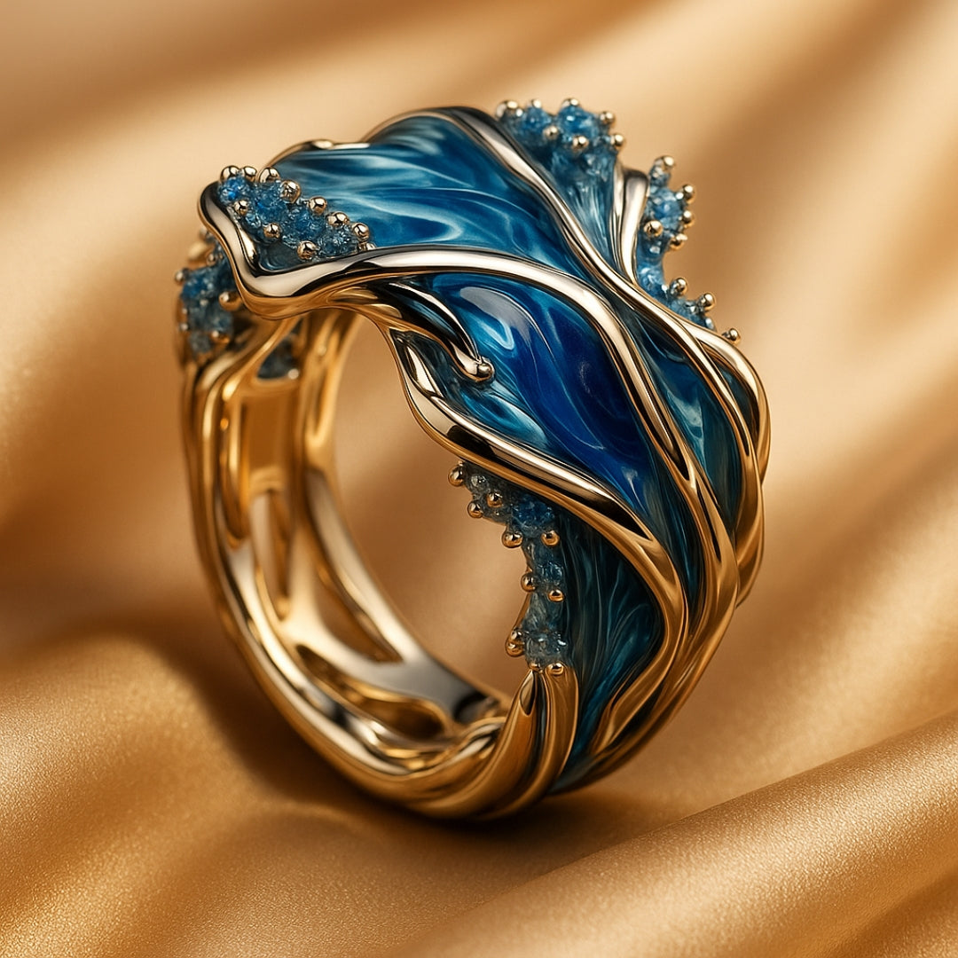 Golden Ocean Wave Ring