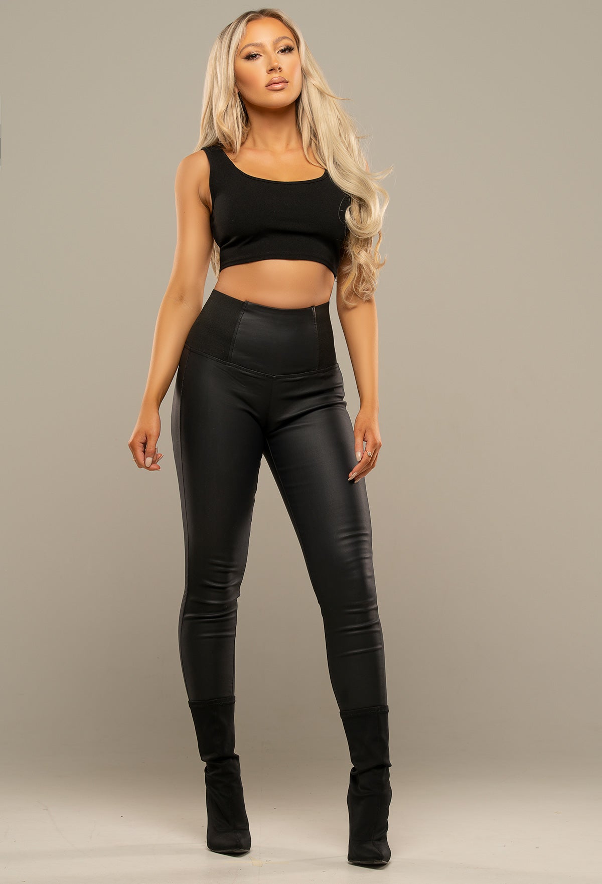 🖤 Waist Cincher Faux Leather Leggings
