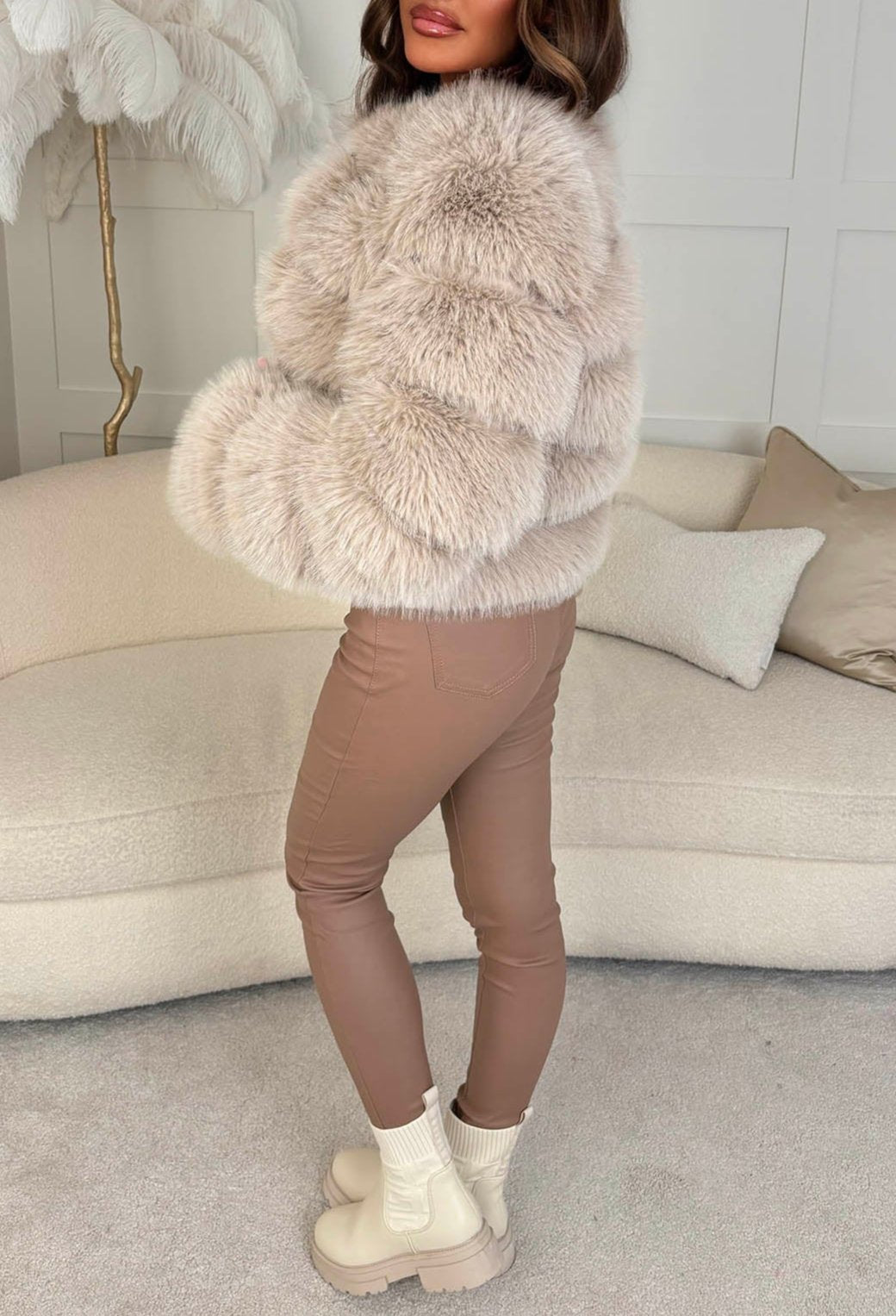 Daydream Natural Faux Fur Collarless Jacket