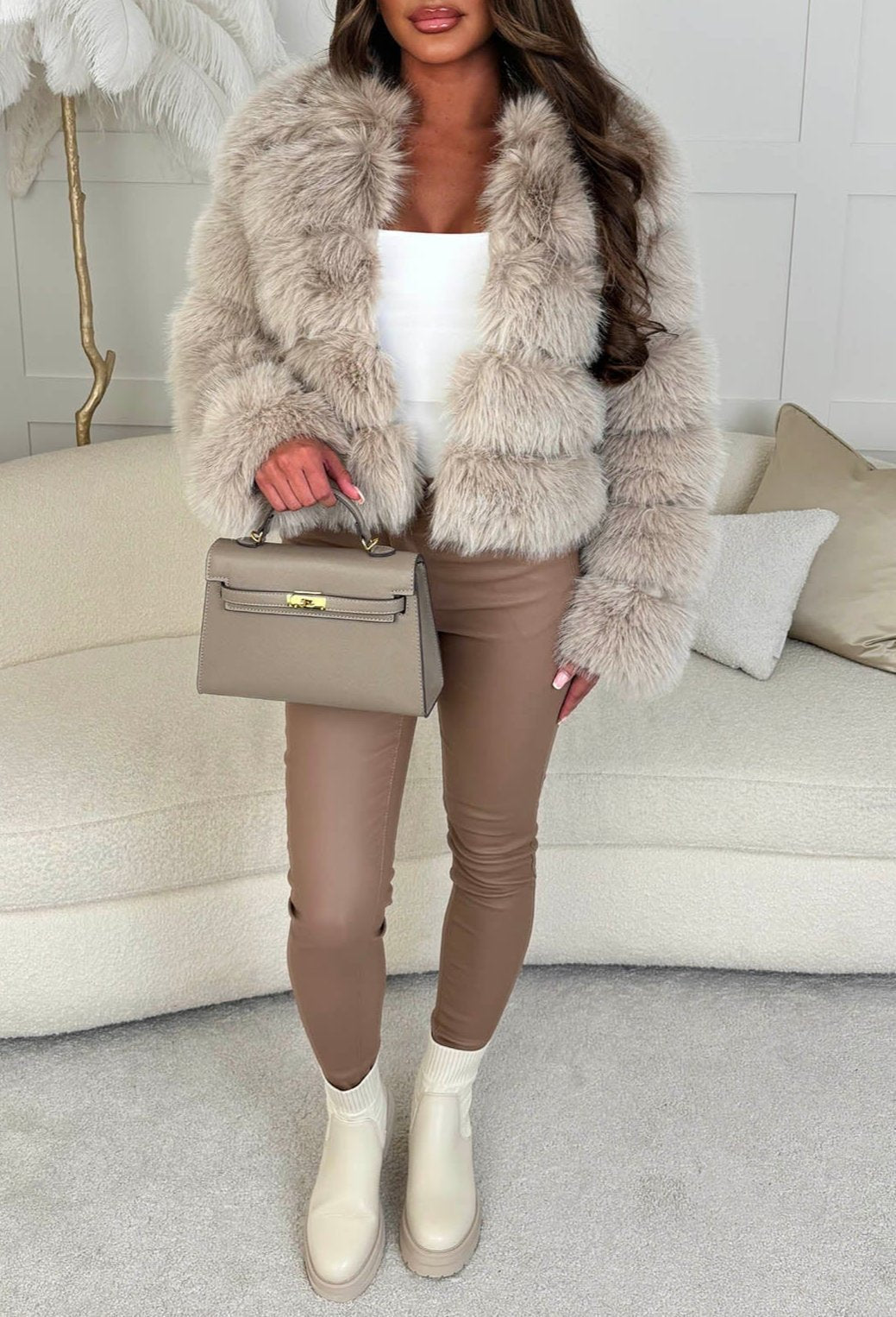 Daydream Natural Faux Fur Collarless Jacket