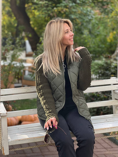 Hallie – Patchwork Knitted Jacket for Cozy Confidence