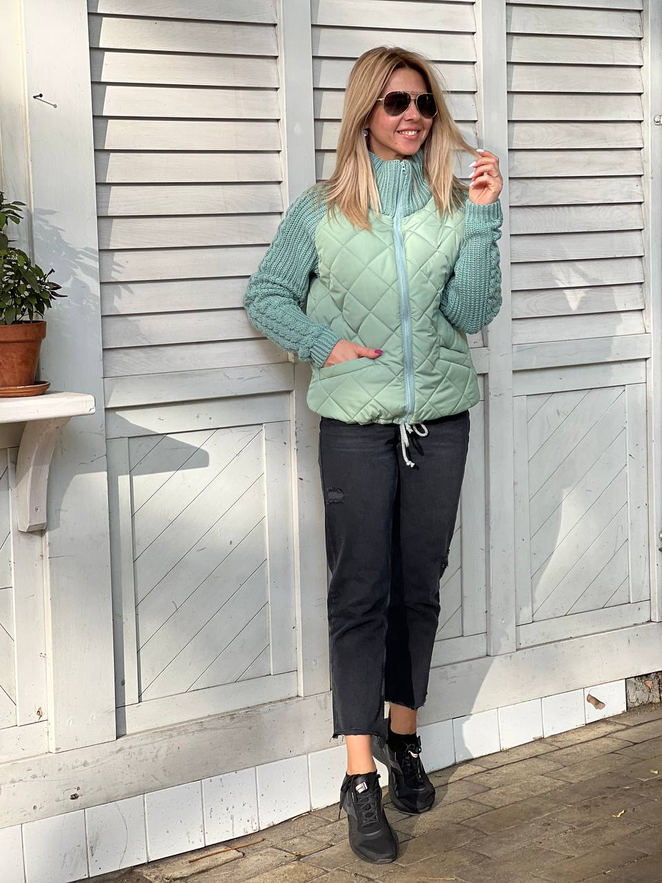 Hallie – Patchwork Knitted Jacket for Cozy Confidence